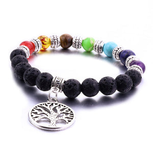 8mm Lava Stone Tree Of Life 7 Chakra Healing Balance Beads Aromatherapy Essential Oil Diffuser Bracelet Jewelry