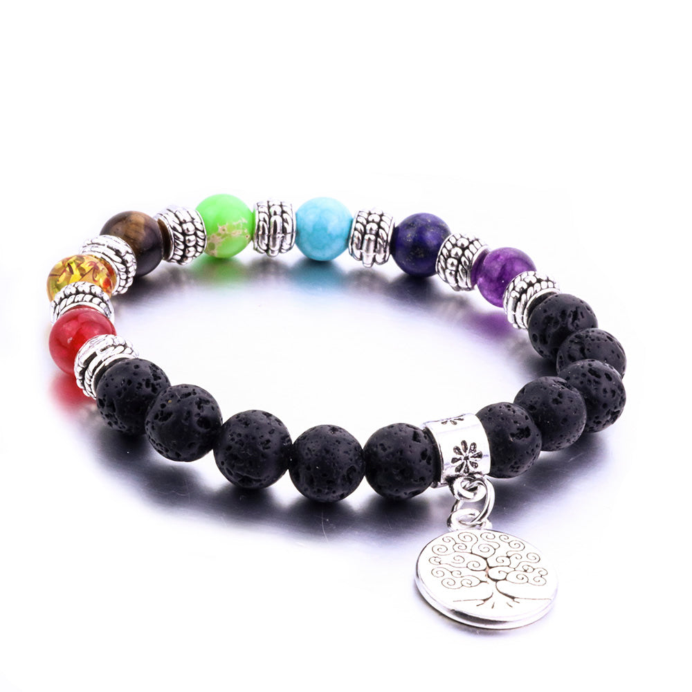 8mm Lava Stone Tree Of Life 7 Chakra Healing Balance Beads Aromatherapy Essential Oil Diffuser Bracelet Jewelry