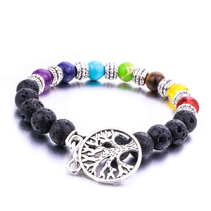 8mm Lava Stone Tree Of Life 7 Chakra Healing Balance Beads Aromatherapy Essential Oil Diffuser Bracelet Jewelry