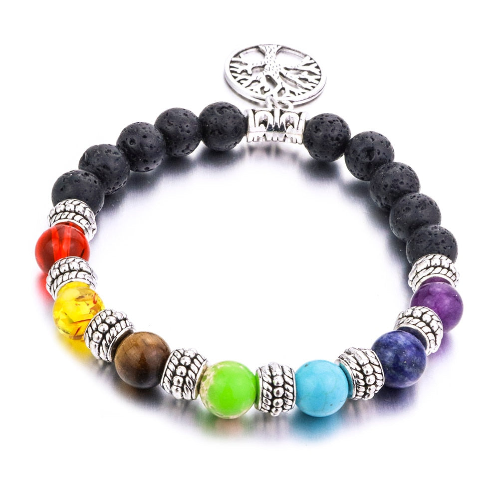 8mm Lava Stone Tree Of Life 7 Chakra Healing Balance Beads Aromatherapy Essential Oil Diffuser Bracelet Jewelry