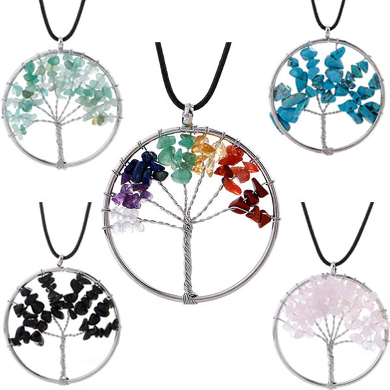 Hot Tree of Life Crystal Round Small Pendant Necklace