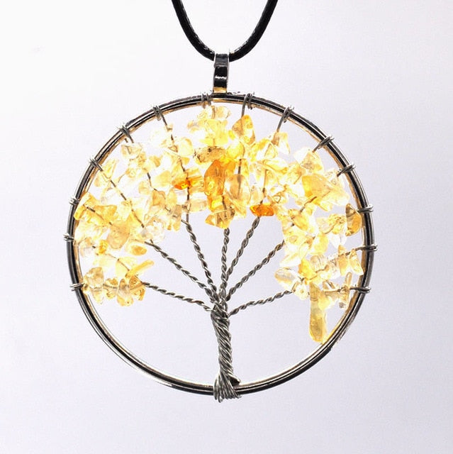 Hot Tree of Life Crystal Round Small Pendant Necklace