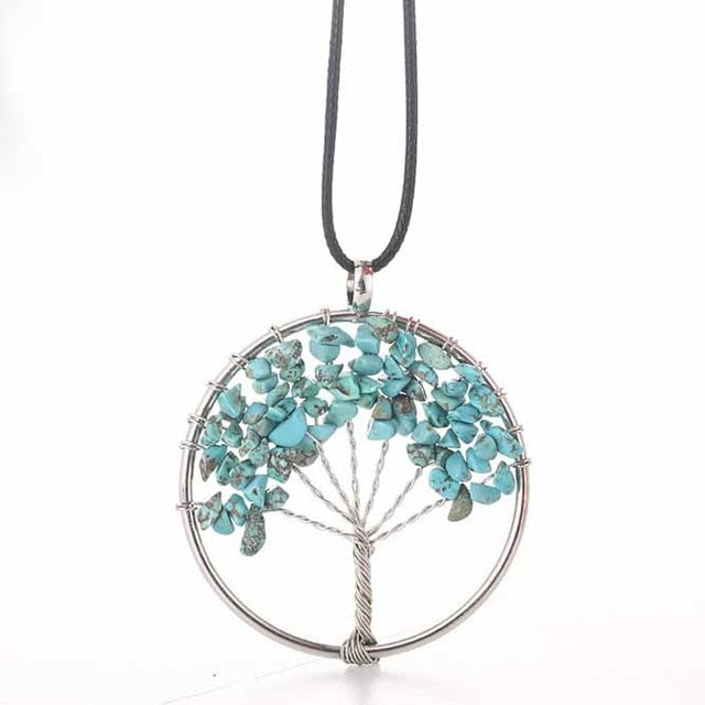 Hot Tree of Life Crystal Round Small Pendant Necklace