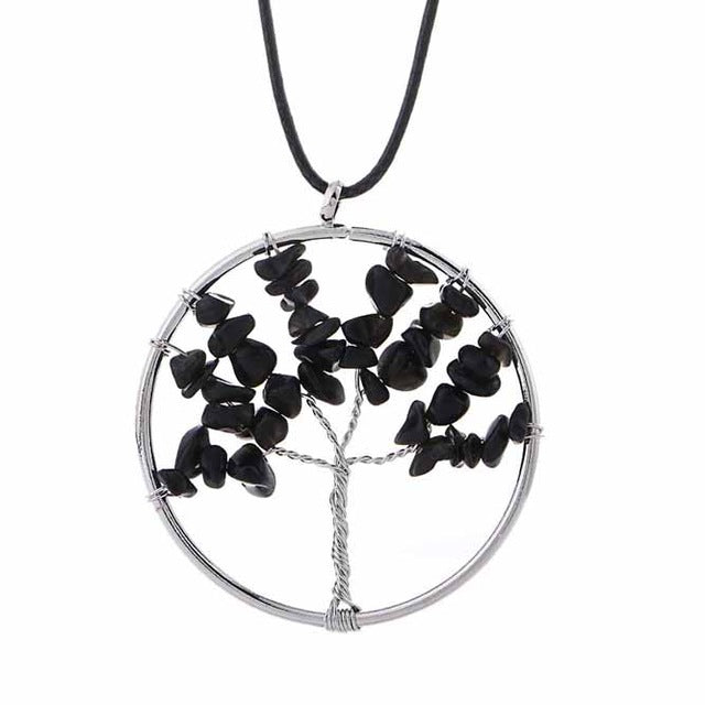 Hot Tree of Life Crystal Round Small Pendant Necklace