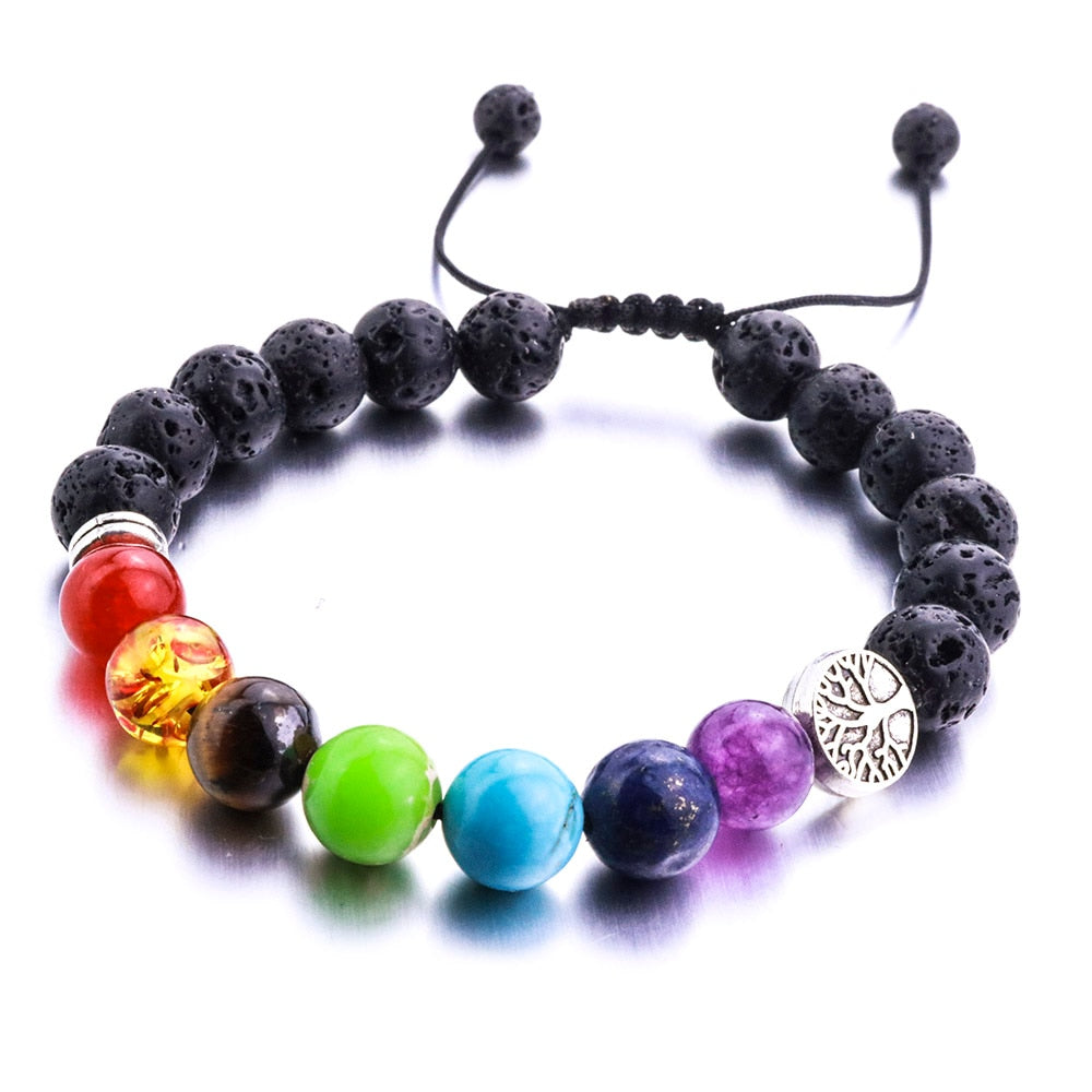 8mm Lava Stone Weave Tree Of Life 7 Chakra Healing Balance Beads Reiki Aromatherapy Essential Oil Diffuser Bracelet Jewelry