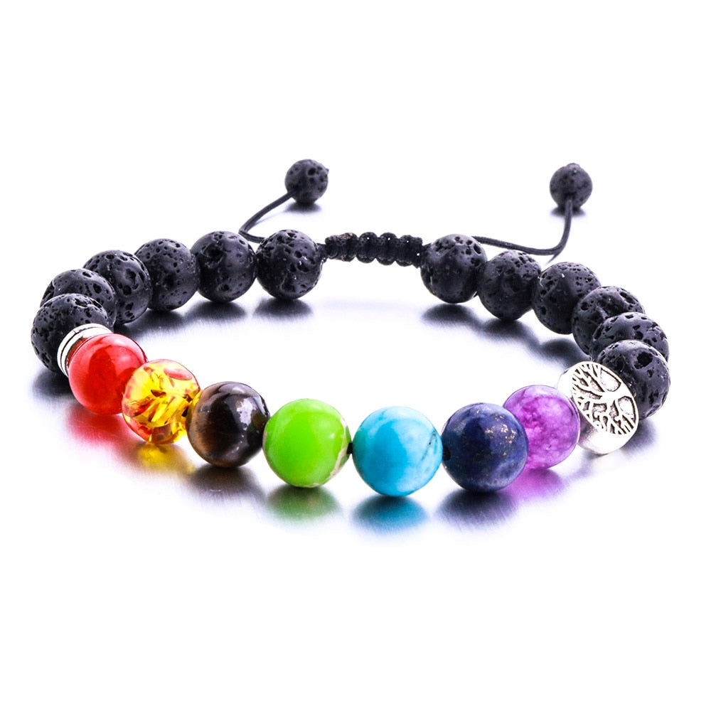 8mm Lava Stone Weave Tree Of Life 7 Chakra Healing Balance Beads Reiki Aromatherapy Essential Oil Diffuser Bracelet Jewelry