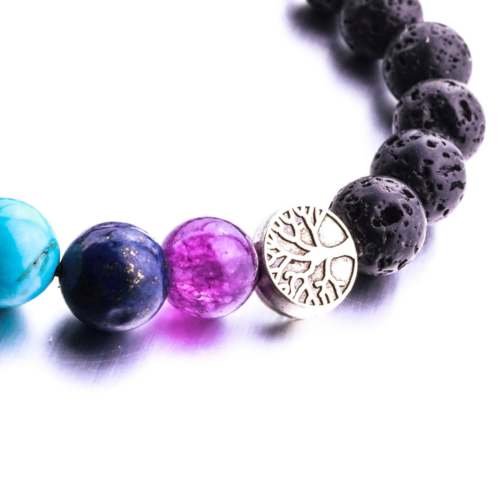 8mm Lava Stone Weave Tree Of Life 7 Chakra Healing Balance Beads Reiki Aromatherapy Essential Oil Diffuser Bracelet Jewelry