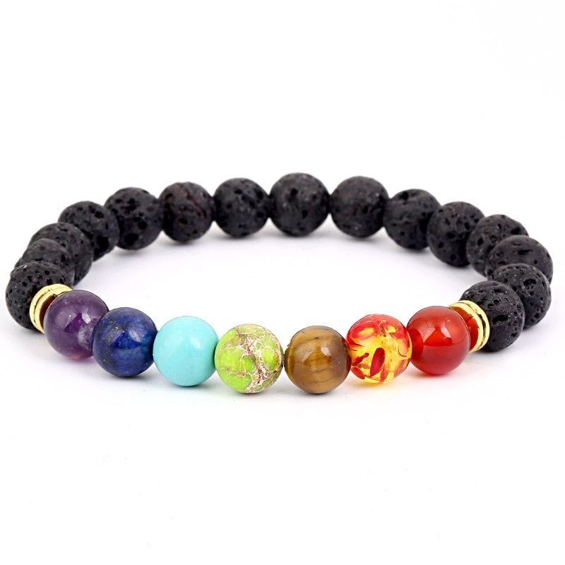 Men Women 8mm Lava Rock 7 Chakra Aromatherapy Essential Oil Diffuser Bracelet Elastic Natural Stone Yoga Beads Bracelet Harajuku