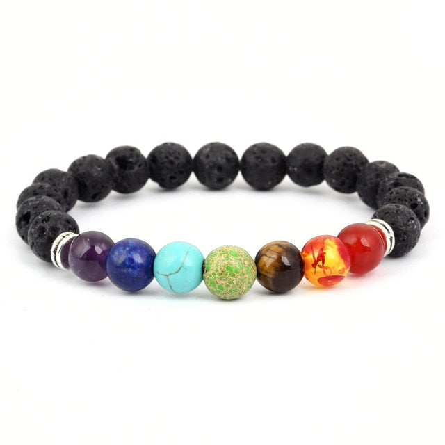 Men Women 8mm Lava Rock 7 Chakra Aromatherapy Essential Oil Diffuser Bracelet Elastic Natural Stone Yoga Beads Bracelet Harajuku