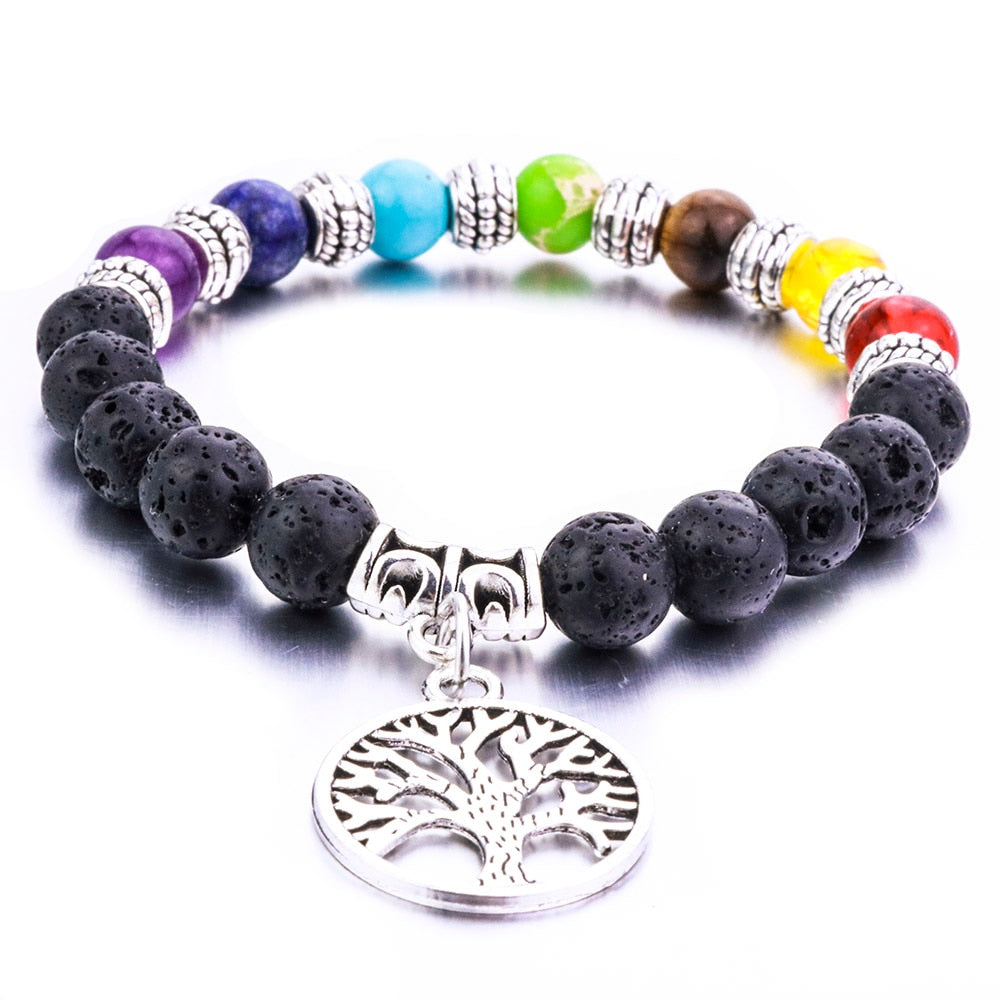 8mm Lava Stone Tree Of Life 7 Chakra Healing Balance Beads Aromatherapy Essential Oil Diffuser Bracelet Jewelry