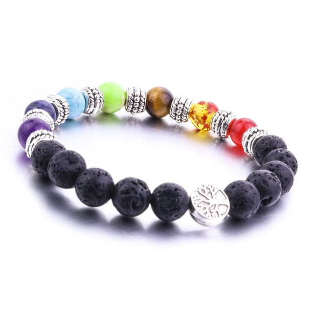 8mm Lava Stone Tree Of Life 7 Chakra Healing Balance Beads Aromatherapy Essential Oil Diffuser Bracelet Jewelry