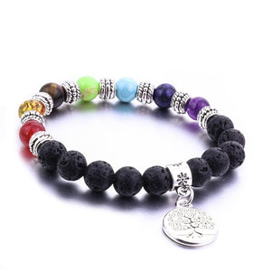 8mm Lava Stone Tree Of Life 7 Chakra Healing Balance Beads Aromatherapy Essential Oil Diffuser Bracelet Jewelry