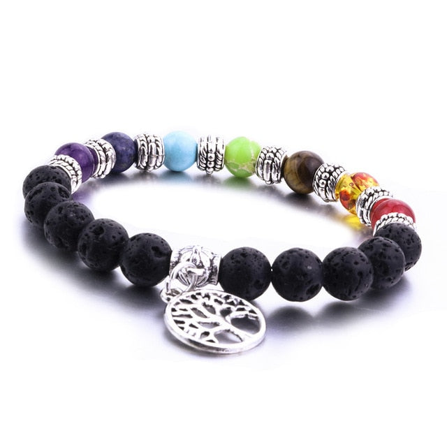 8mm Lava Stone Tree Of Life 7 Chakra Healing Balance Beads Aromatherapy Essential Oil Diffuser Bracelet Jewelry