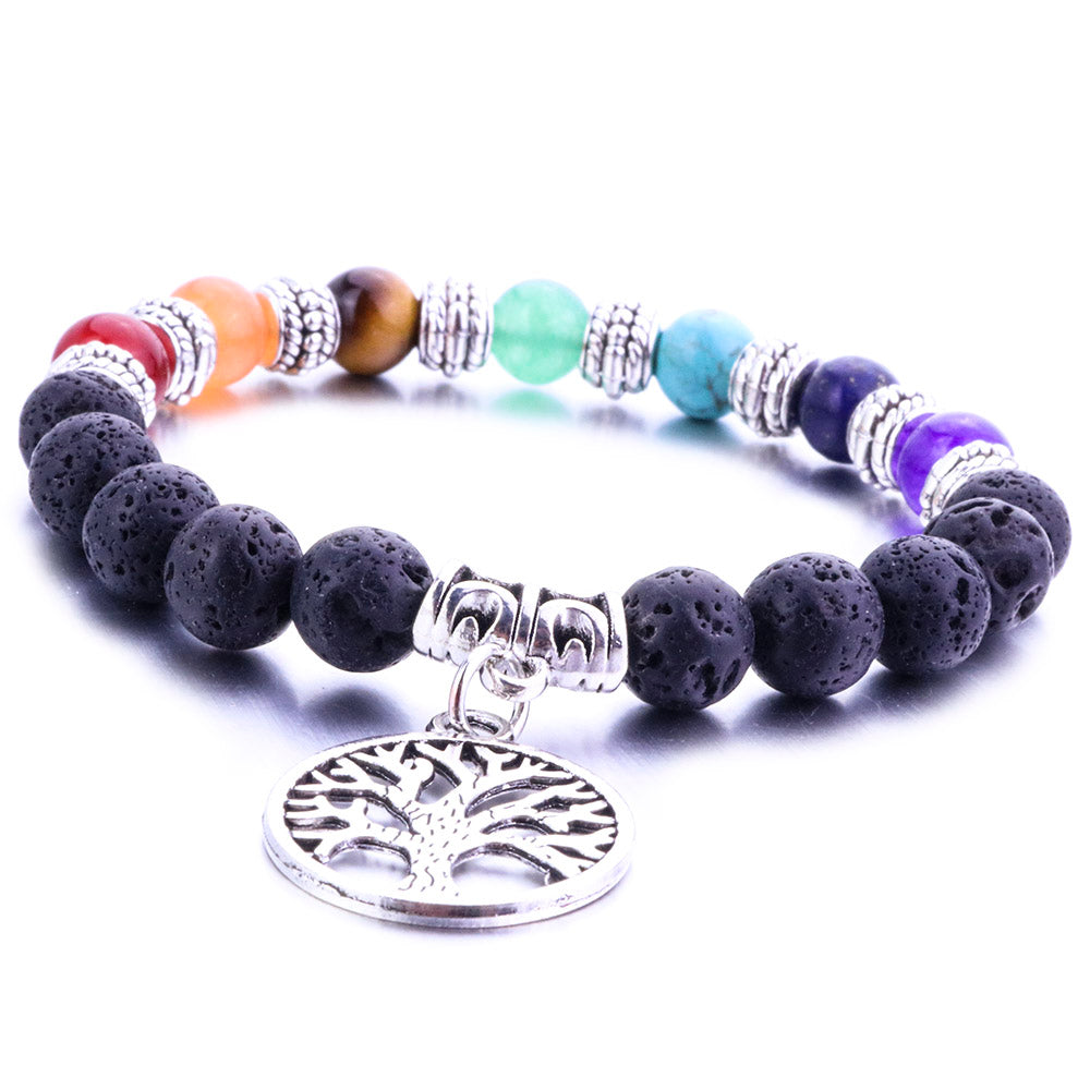 8mm Lava Stone Tree Of Life 7 Chakra Healing Balance Beads Aromatherapy Essential Oil Diffuser Bracelet Jewelry