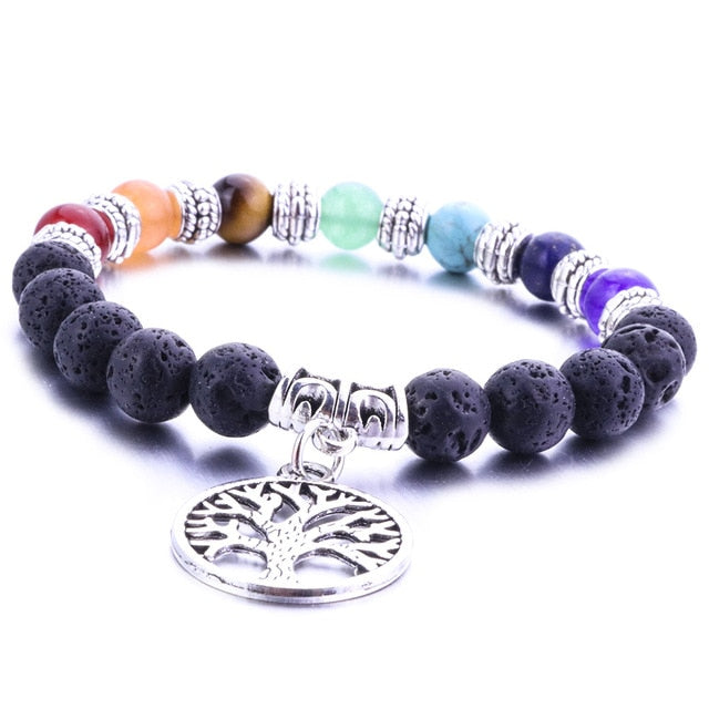 8mm Lava Stone Tree Of Life 7 Chakra Healing Balance Beads Aromatherapy Essential Oil Diffuser Bracelet Jewelry